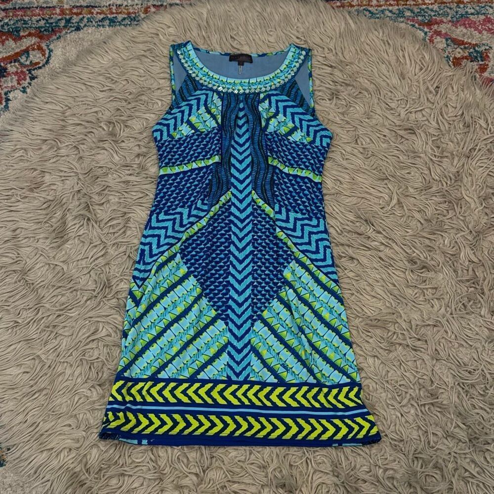 Hale Bob Sleeveless Geometric Print Jersey Dress size small